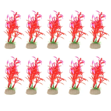 10 Pcs Aquarium Plastic Plants for Fish Tank Landscape Decoration, Red