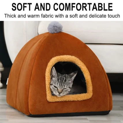 Washable Cat Bed Cave House For Small To Medium-sized Pets - Brown