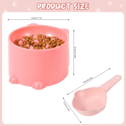 2 Pcs Cat Bowls and 1 Pcs Spoon Set - Pink & Green