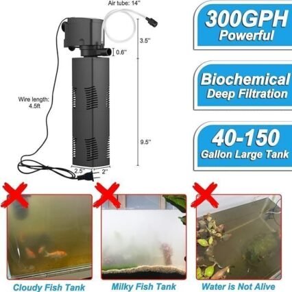 Aquarium Filter for 40-150 Gal. Tank Crystal 300GPH Biochemical Filtration