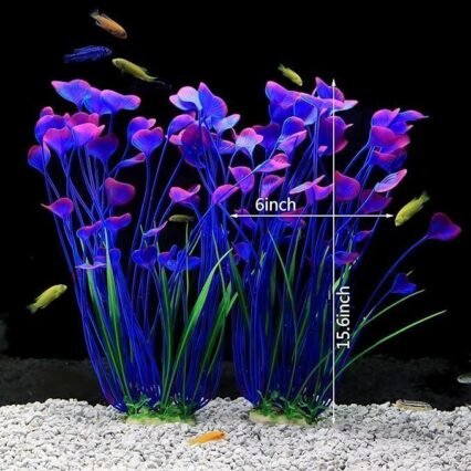 Set of 2 Artificial Plants for Fish Tank Decor 15.6 Inch (Purple)