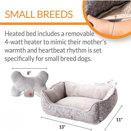 Heated Dog Bed with Bone Pillow 11 X 13 Inches